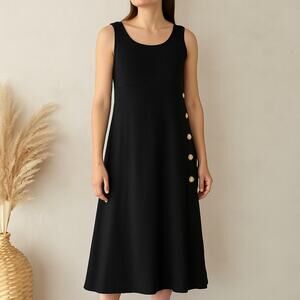 Vintage 90s Women's Medium Midi Dress Wear Abouts Black Sleeveless Made in USA